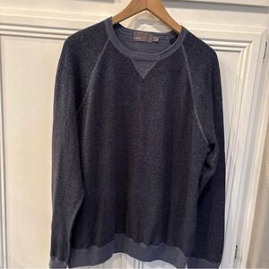Vince Men's  Sweater Blue Wool Cashmere Blend Birdseye Knit Raglan Crew Sz  XL